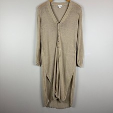 J.Jill Cardigan Womens S Beige Linen Blend Open Knit Button-Front Duster Coastal