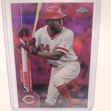Topps 2020 Chrome Baseball Pink Refractor Aristides Aquino RC Rookie Card #111. rookie card picture
