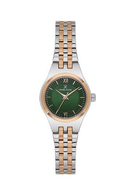 Womens 24mm Quartz Watch Steel Strap Silver and Rose Gold / Green Dial Petite