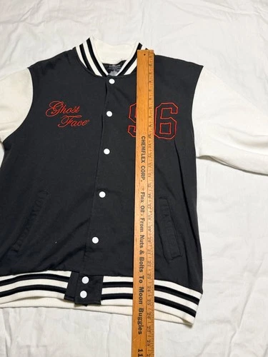 Ghostface Scream Varsity Jacket Mens Medium Black White Graphic Slasher Horror image 3