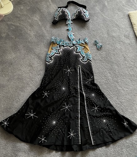 HISHAM OSAM Egyptian designer belly dance costume Black Blue | Fit 8-10 AU