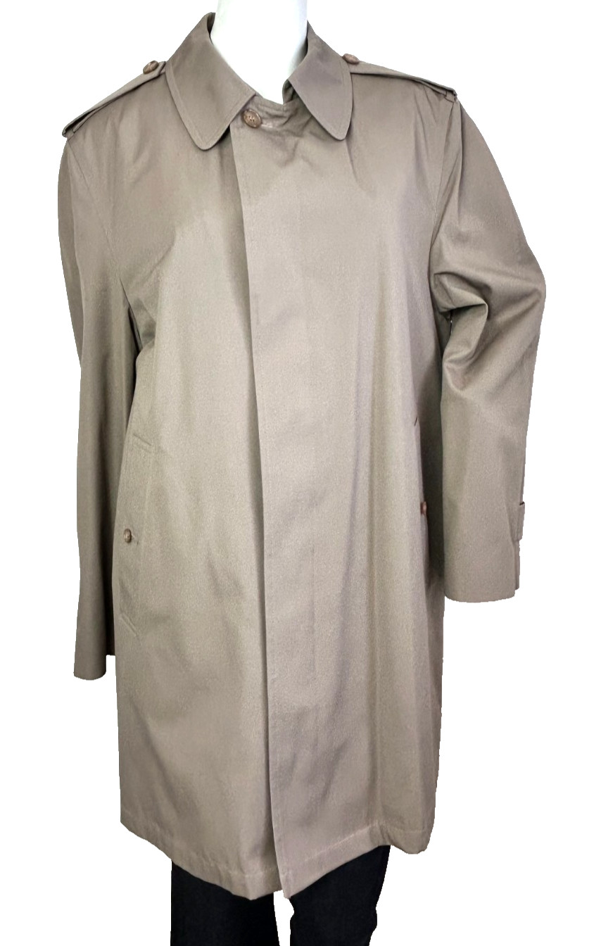 London Fog, Vintage 90s London Fog 42 Regular Tan Single Breast Trench Coat Zip Lining NOS