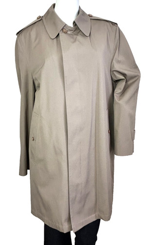 London Fog, Vintage 90s London Fog 42 Regular Tan Single Breast Trench Coat Zip Lining NOS