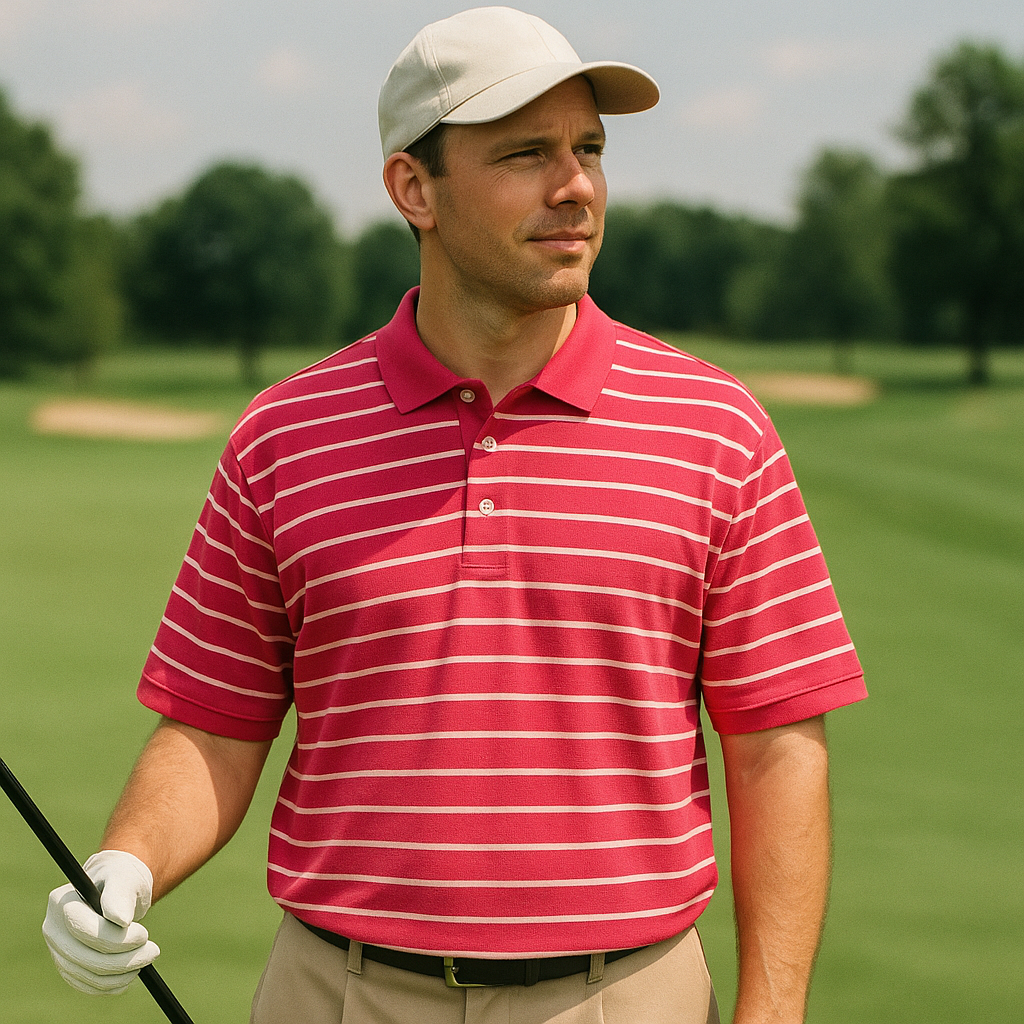 Vintage 90s Oxford Golf Polo Shirt XL Pink White Stripe Mercerized