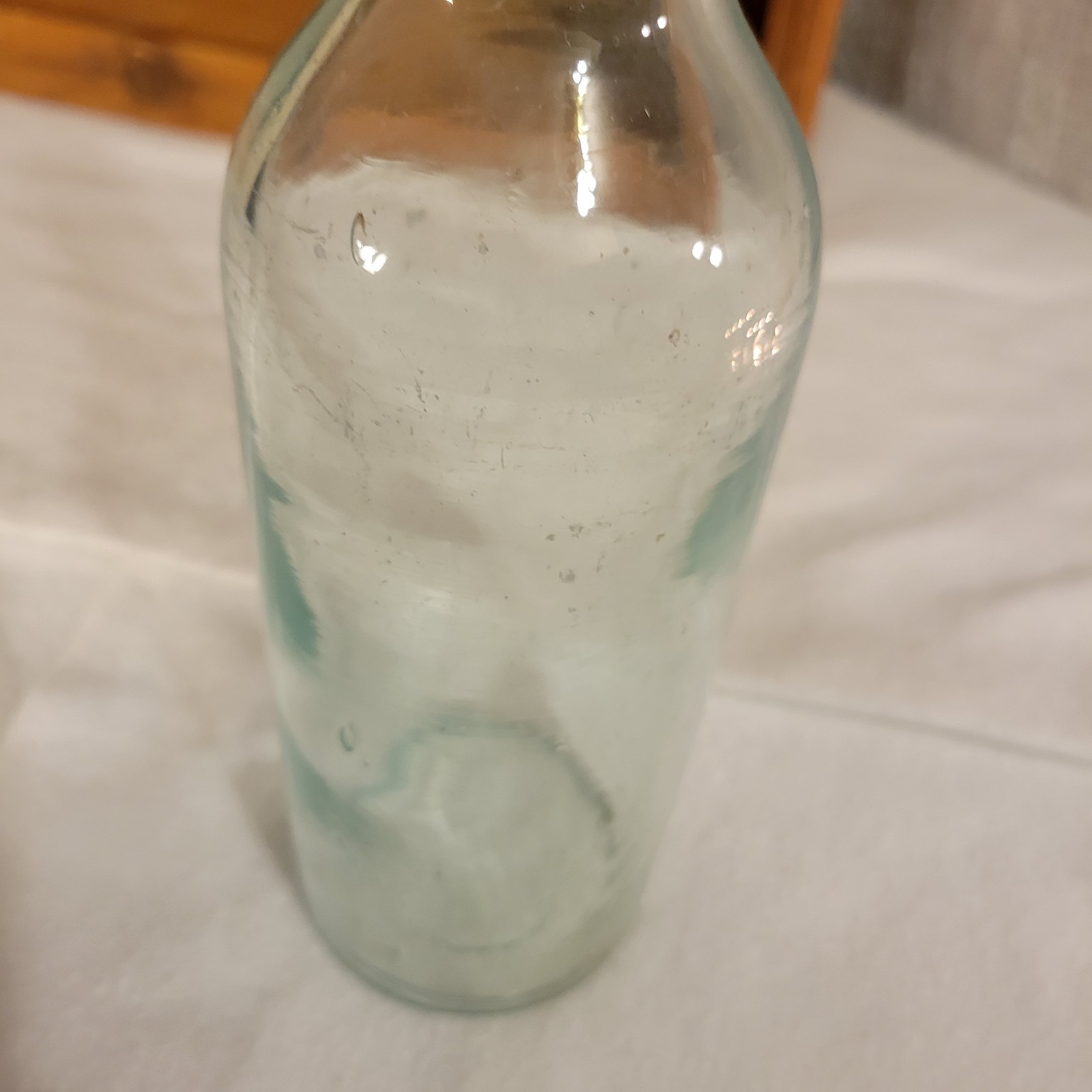 Old Antique Aqua Beer Bottle  with Applied Top