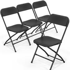 Folding Chairs Set of 4 Black Plastic Sturdy Seat Metal Frame