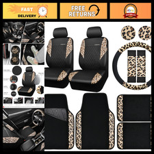 Leopard Print Faux Leather Car Seat Covers Mats Steering Wheel Cover Set - Un Leopard Print Faux Leather Car Seat Covers Mats Steering Wheel Cover Set - Un