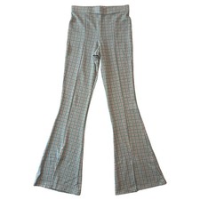 Urban Outfitters Green Gingham Flare Leg Pants Seam Front Slit Hem Womens M