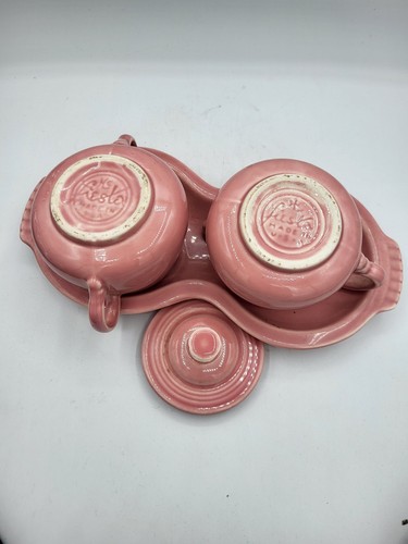 Vintage Fiesta FLAMINGO Pink 4 Piece Cream Sugar Set - Picture 3 of 4