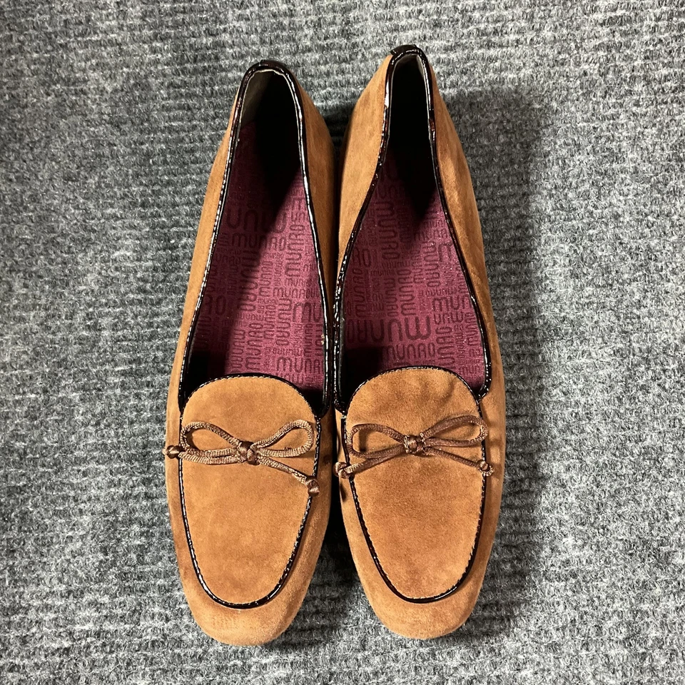 Munro 鞋女式 9 N 码窄棕褐色麂皮绒乐福鞋专利装饰组装美国 — 第 2/4 张图片