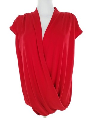 WALLIS Damen Wickelbluse Gr. M Rot Kurzer Ärmel Knöpfe Einfarbig Drapierter