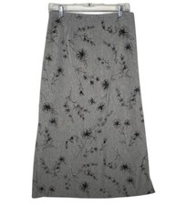 VTG Jaclyn Smith Gray Floral Maxi Skirt L 90s Grunge Whimsigoth Slit