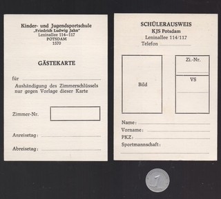 2 kleine Blanko Kärtchen für Schülerausweis / Gästekarte der KJS Potsdam 1987