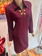 St. John burgundy skirt suit gold chain buttons embellished 12 L wine