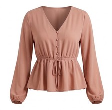 SHEIN Dusty Pink Peplum Blouse Size XL Long L...