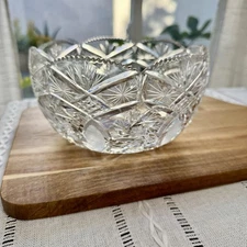 American Brilliant Cut Glass Crystal Lead Sawtooth Starburst Serving Bowl