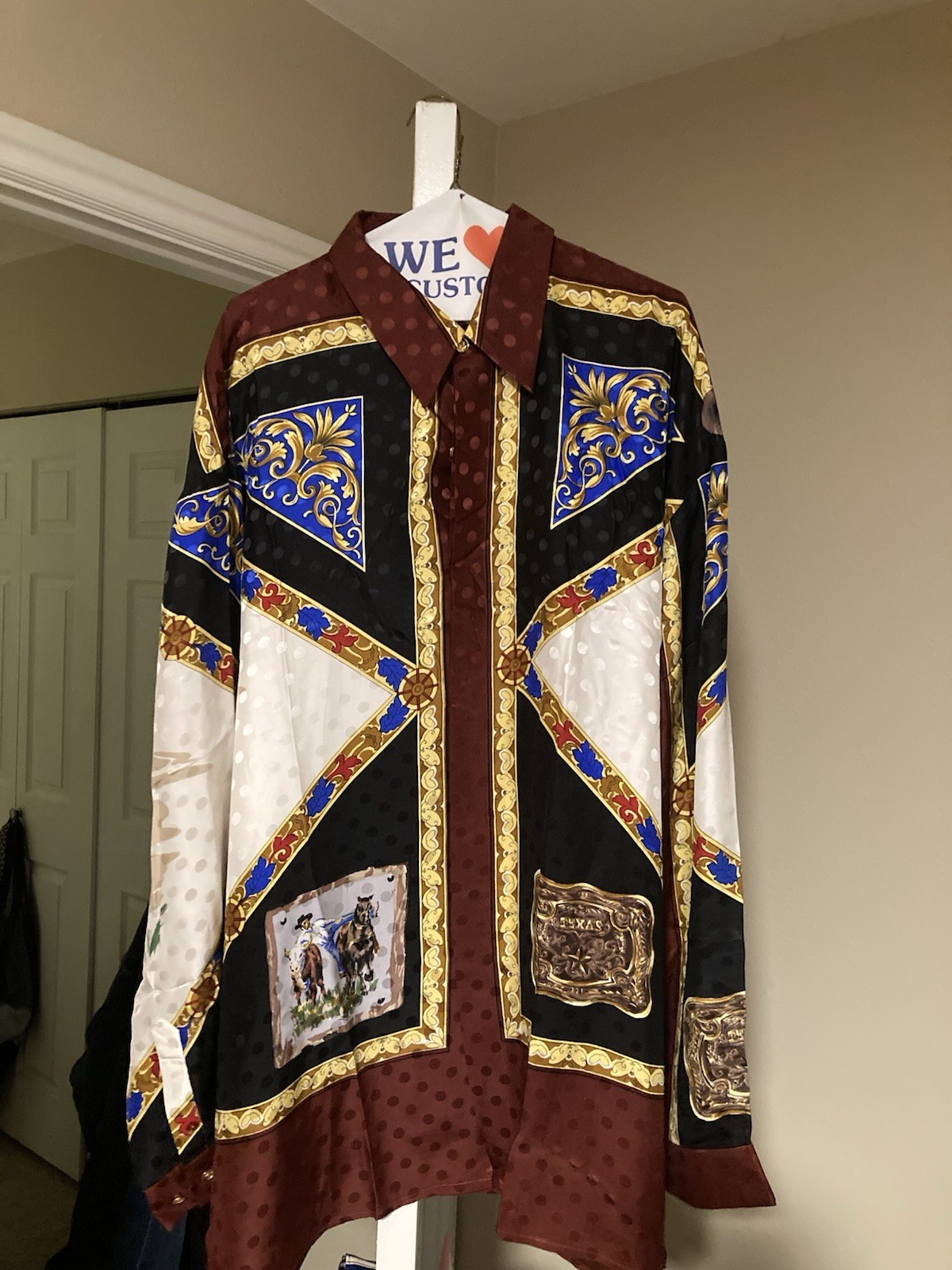 Joey Richi Vintage Silk Metallic Baroque Dress Shirt Bull Matador Size 2XL Rare image 2