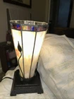 Vintage Marbles swirled stained glass 11 inches tall metal vines, Tiffany style