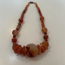 Vtg Carved Carnelian 20” Necklace WOW