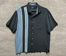 Nat Nast Bowling Shirt Mens L Black Rockabilly Silk Loop Collar American Fit