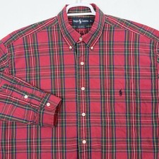 Vintage Ralph Lauren Big Shirt Button Down Mens Large Red Plaid Cotton Pony