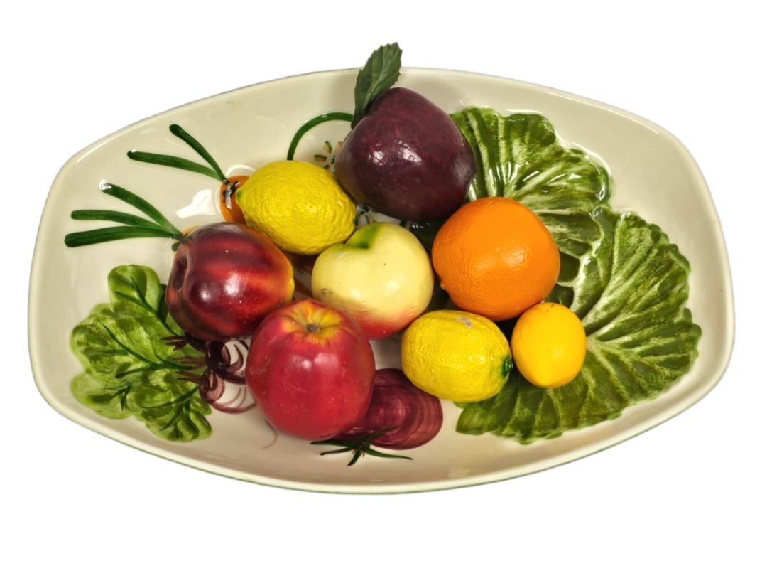 Vintage Los Angeles Potteries Serv. Fruit Centerpiece Bowl w/Fruits Ceramic Etc