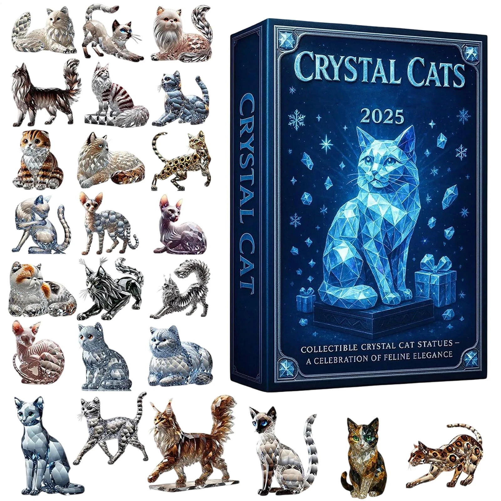 Crystal Cats Advent Calendar 2025, 24 Days 2D Acrylic Crystal Kitten Ornaments