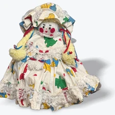 Vintage 1980s Handmade Yarn Doll 21 in Lace Dress & Bonnet Retro Craft Rag Doll