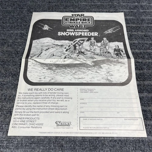 Vintage Star Wars Snowspeeder Vehicle Instructions Sheet Kenner Original 1980