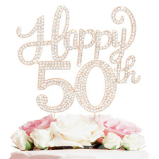 Happy 50Th Birthday Decorations,50Th Birthday Gold Rhinestone Cake Topper - Chee