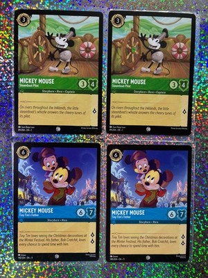 Lorcana Regular Mickey Mouse: 89/204 Steamboat Pilot; 140/204 Tiny Tim's Father