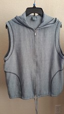 IVY Womens Size S/M Full zip Sleeveless Hooded Top Pockets 45% Linen Made in USA
