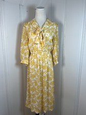 Vintage 1980s Dress Size 8 IFI Yellow Floral Pearl Button FAST SHIP 