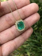 2Ct Asscher Cut Green Emerald Halo Women's Pendant Necklace 14k Yellow Gold Over