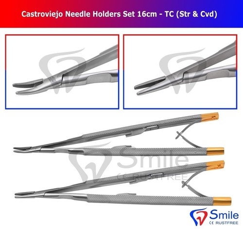 5 Portaghi Aghi Micro Dentali Castroviejo Dritti – Strumento Chirurgico TC, Medspo