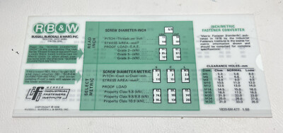 VTG RB & W Mechanical Properties Inch Metric Fastener Converter Slide Rule Chart