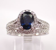 2Ct Oval Lab-Created Sapphire Bridal Halo Engagement Ring 14K White Gold Plated