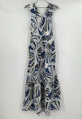 Tuckernuck Blue Palm Alston Dress sz XS NWT Sleeveless Resort Linen-Rayon Midi