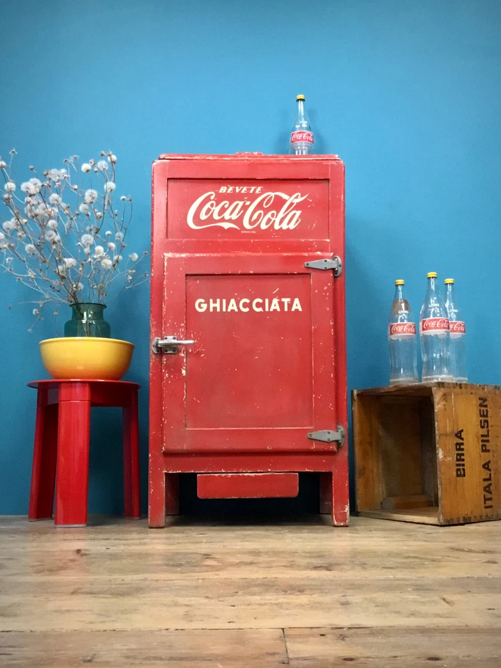 FRIGO COCA COLA GHIACCIAIA IN LEGNO ANNI 60 FRIGORIFERO GHIACCIO MODERNARIATO - Immagine 2 di 4