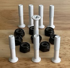 SKATEBOARD HARDWARE 1 in PHILLIPS NUTS  BOLTS 8pc STEEL CONSTRUCTION WHITE 