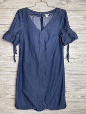 J. Crew Chambray Short Ruffle Sleeve Shift Dress Size XS