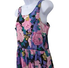 Vintage 80s Midi Dress Womens Size 8 Botanical Floral Smocked Retro Sleeveless
