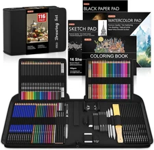 116 PCS Drawing Kit, Professional Drawing Supplies with Sketch, Charcoal, Colore