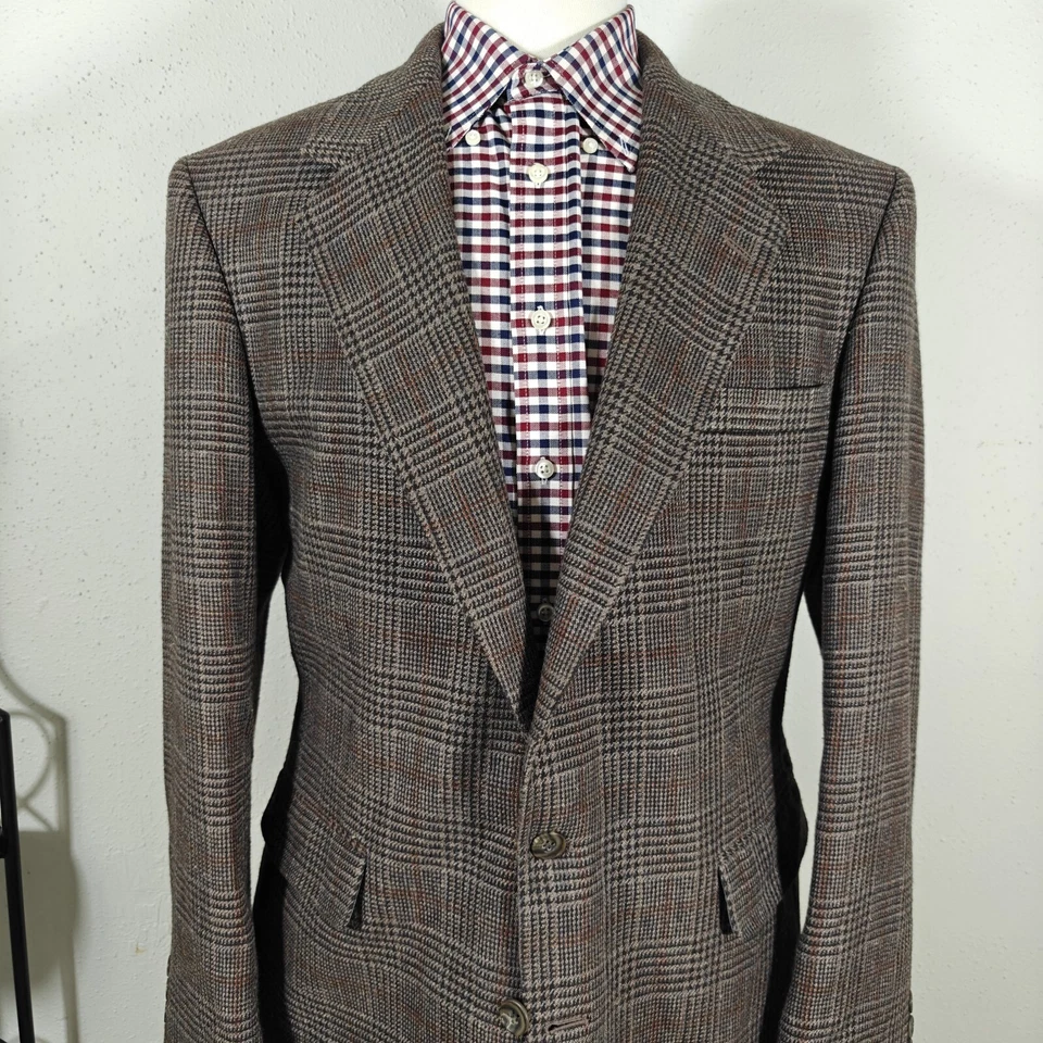 Abrigo Blazer Deportivo Haggar Para Hombre Tweed Dos Botones Marrón Mezcla de Lana a Cuadros Talla 42L Foto 2 de 4