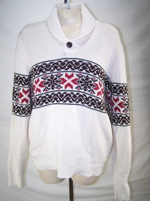 Levis Sweater Adult Large White Red Green Brown Long Sleeve Collared Mens 