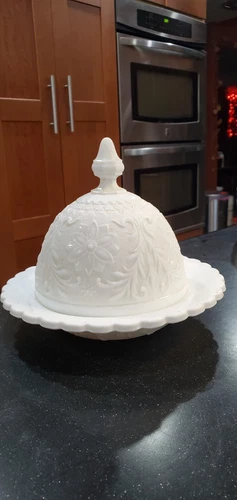 Vintage Domed Milk Glass Butter/Cheese Serving Dish
