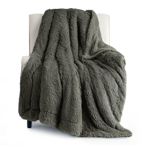 Soft Olive Green Twin Blanket for Bed, Fluffy Twin (60