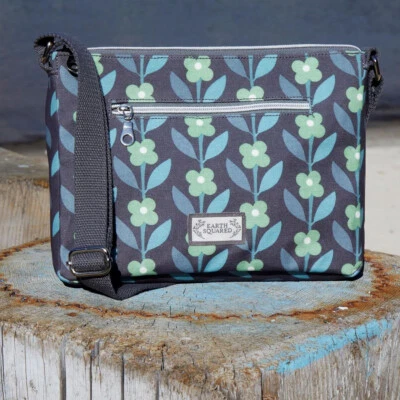 Earth Squared Fair Trade Oil Cloth Messenger Crossbody Bag Siena Navy Blue