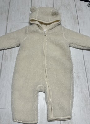 Baby GAP Snowsuit 3-6M Winter Bunting Pram Suit Coat Fleece IVORY bear  Sherpa
