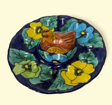 Mexican Talavera Pottery Hand Painted Deviled Egg  Platter 8.5 With Lead